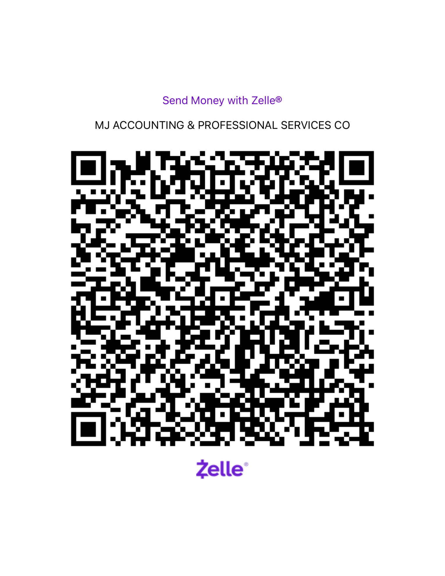 Zelle QR code for MJ Accounting & Professional Services Corp